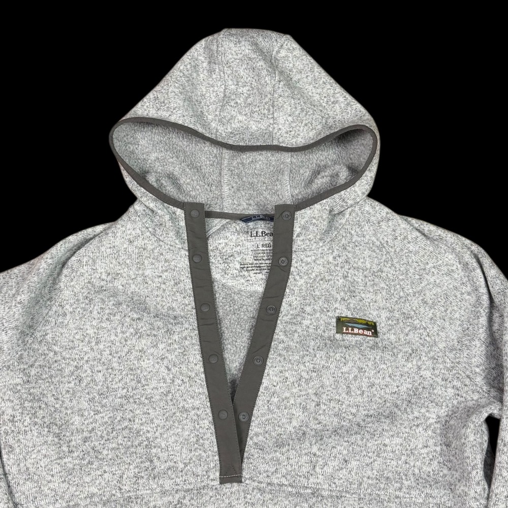 L.L. Bean Gray 100% Polyester 1/4 Snap Hoodie Sweatshirt Women's Large - Picture 2 of 8